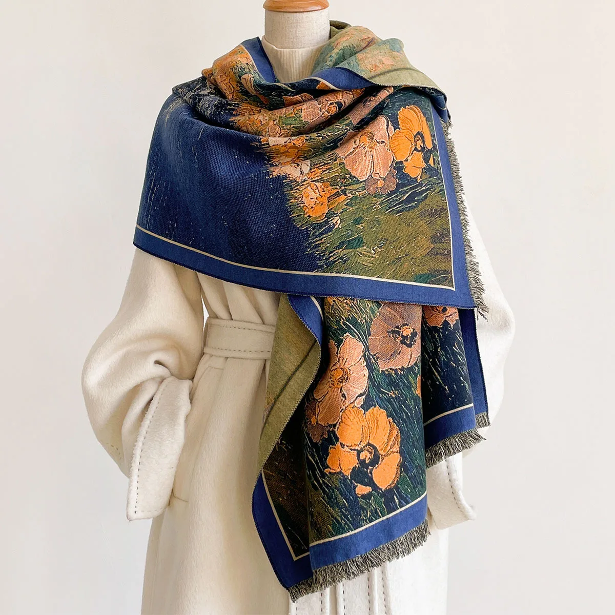 Cashmere Pashmina Wrap - Szal damski imitujący kaszmir, gruby, ciepły,